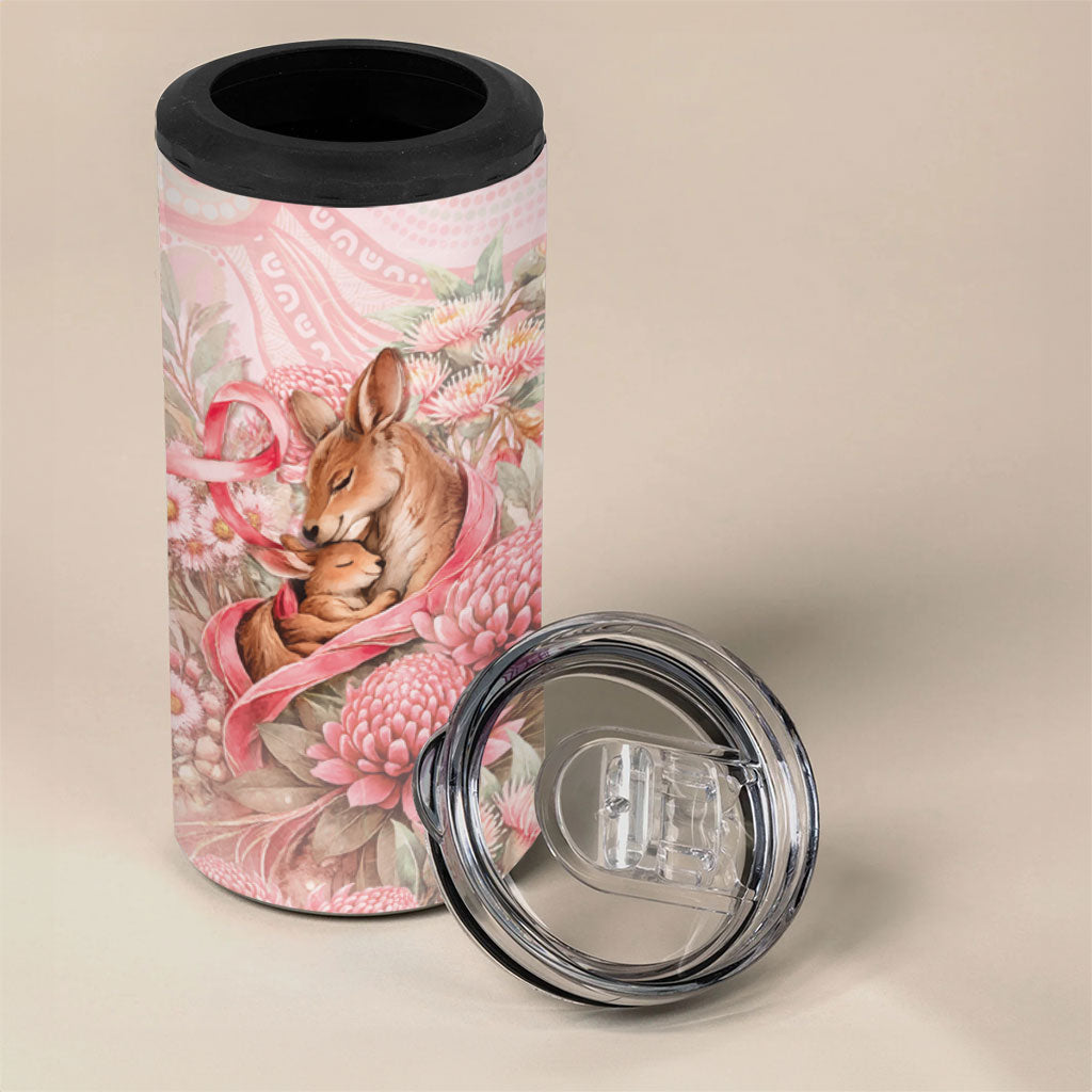 Personalised Breast Cancer Support 4 in 1 Can Cooler Tumbler Mother Kangaroo And Ribbon Hope