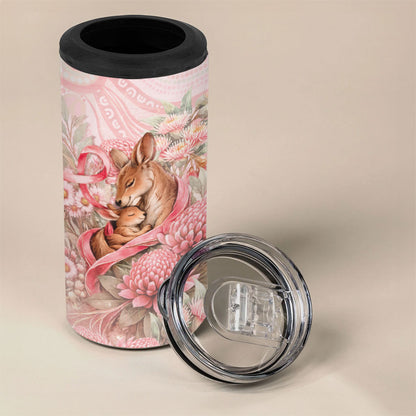 Personalised Breast Cancer Support 4 in 1 Can Cooler Tumbler Mother Kangaroo And Ribbon Hope