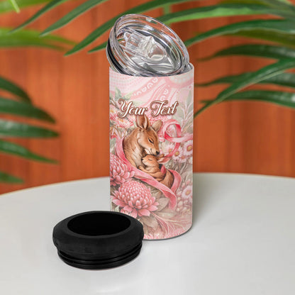 Personalised Breast Cancer Support 4 in 1 Can Cooler Tumbler Mother Kangaroo And Ribbon Hope