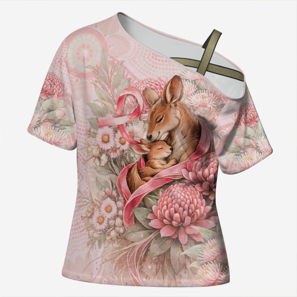 Personalised Breast Cancer Support Cross Shoulder Shirt Mother Kangaroo And Ribbon Hope