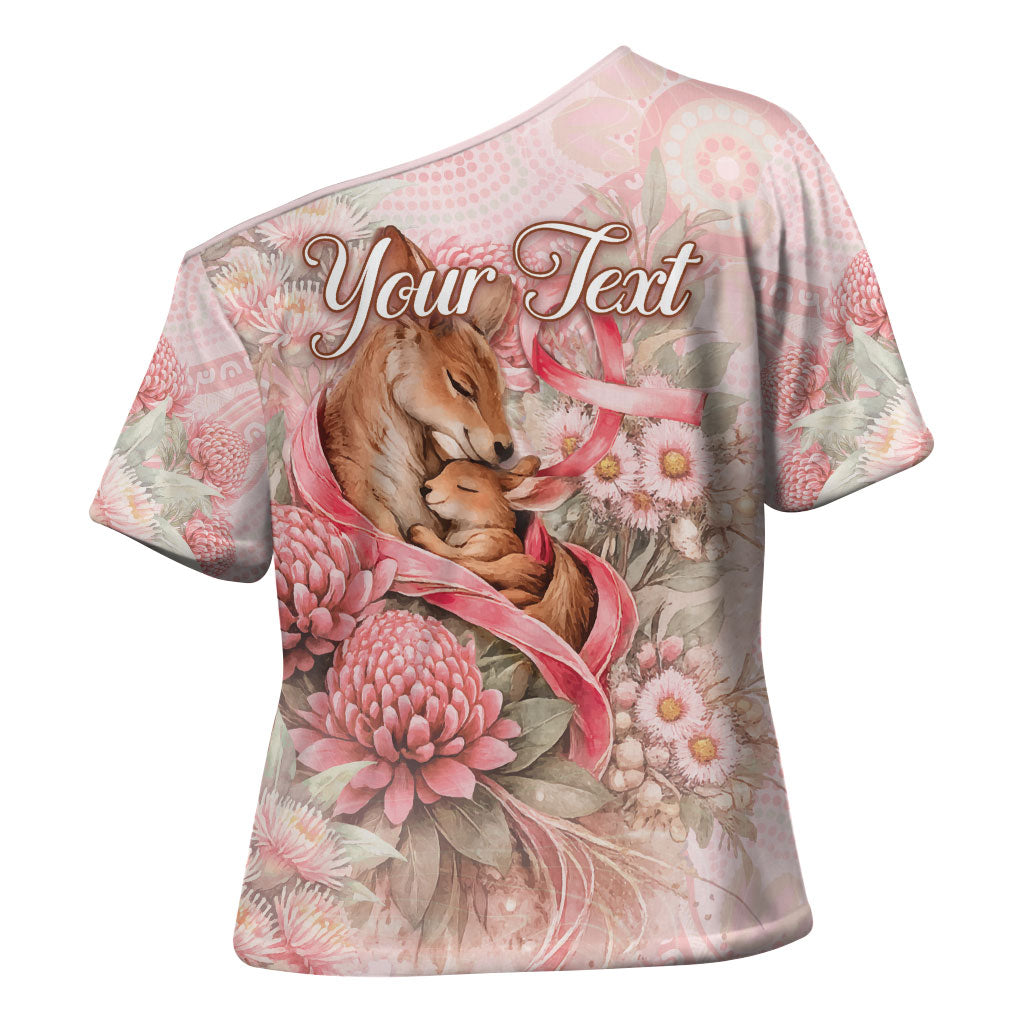 Personalised Breast Cancer Support Cross Shoulder Shirt Mother Kangaroo And Ribbon Hope