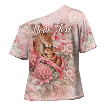 Personalised Breast Cancer Support Cross Shoulder Shirt Mother Kangaroo And Ribbon Hope