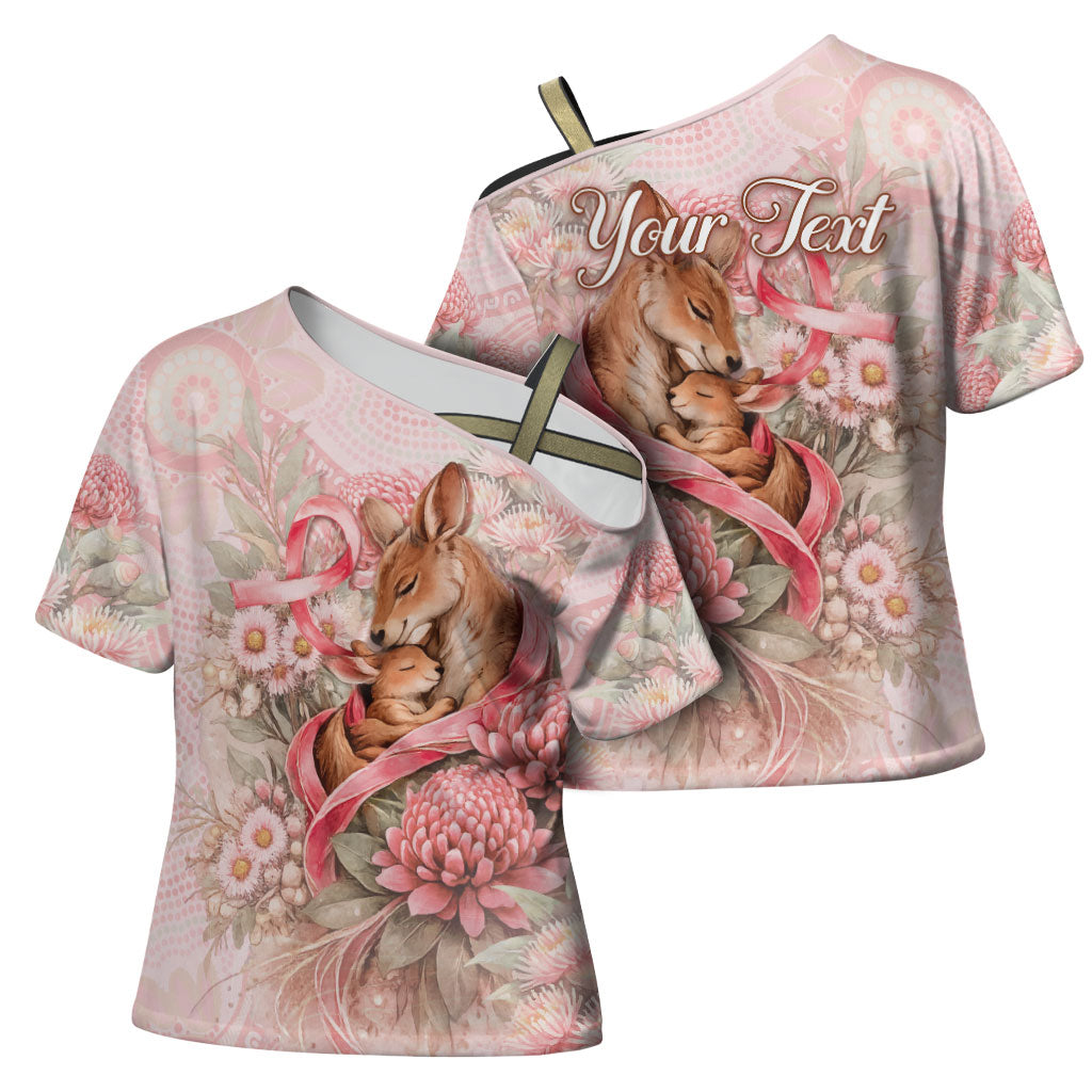 Personalised Breast Cancer Support Cross Shoulder Shirt Mother Kangaroo And Ribbon Hope