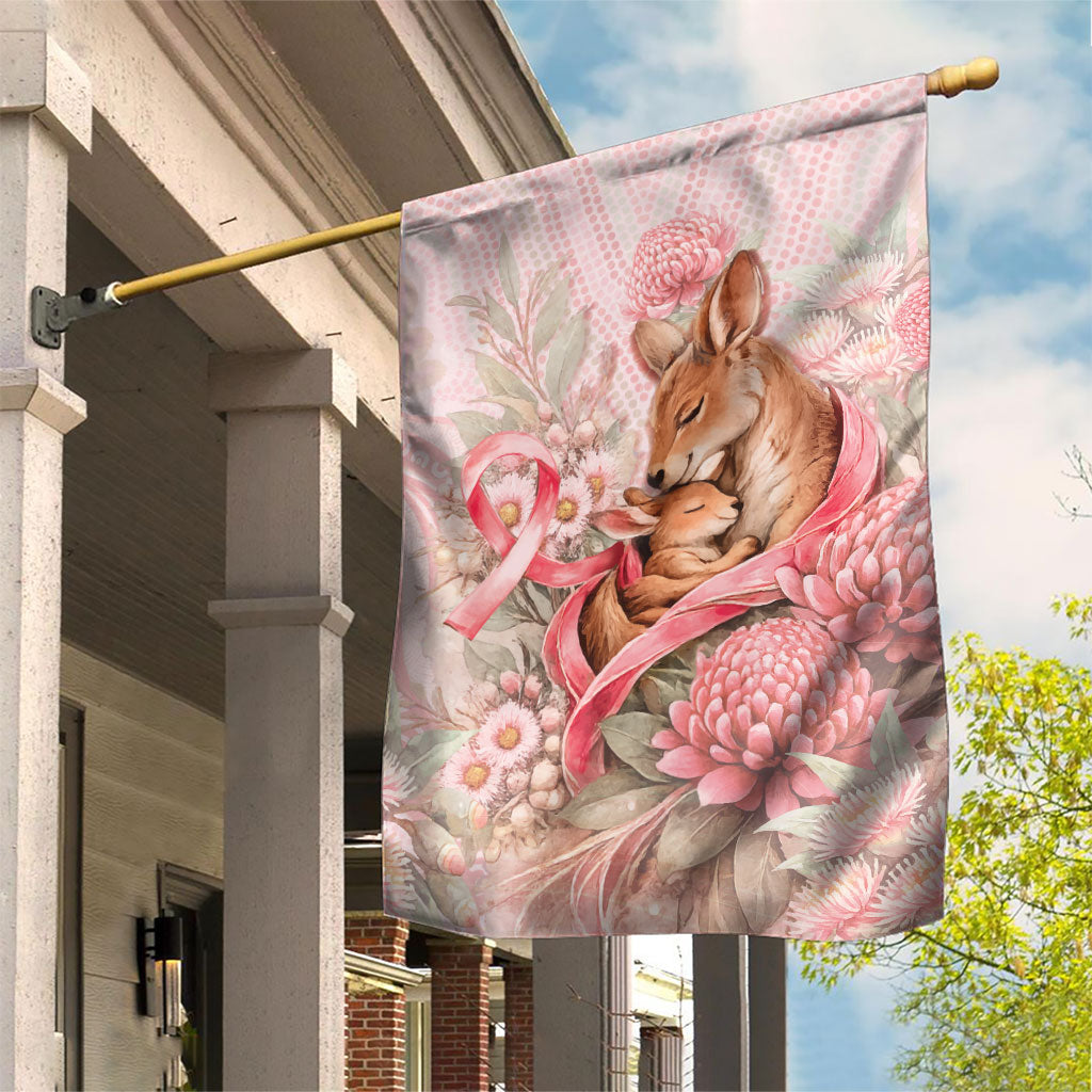 Breast Cancer Support Garden Flag Mother Kangaroo And Ribbon Hope