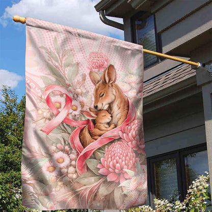 Breast Cancer Support Garden Flag Mother Kangaroo And Ribbon Hope