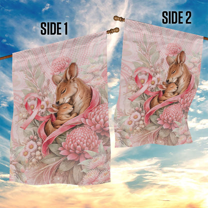 Breast Cancer Support Garden Flag Mother Kangaroo And Ribbon Hope