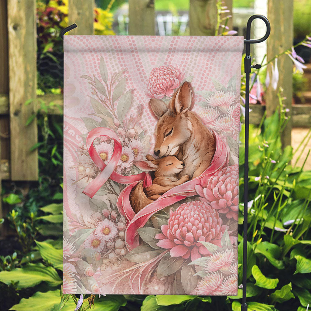 Breast Cancer Support Garden Flag Mother Kangaroo And Ribbon Hope