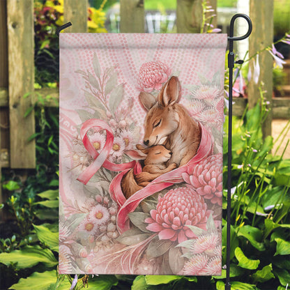 Breast Cancer Support Garden Flag Mother Kangaroo And Ribbon Hope