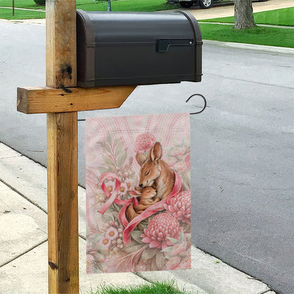 Breast Cancer Support Garden Flag Mother Kangaroo And Ribbon Hope