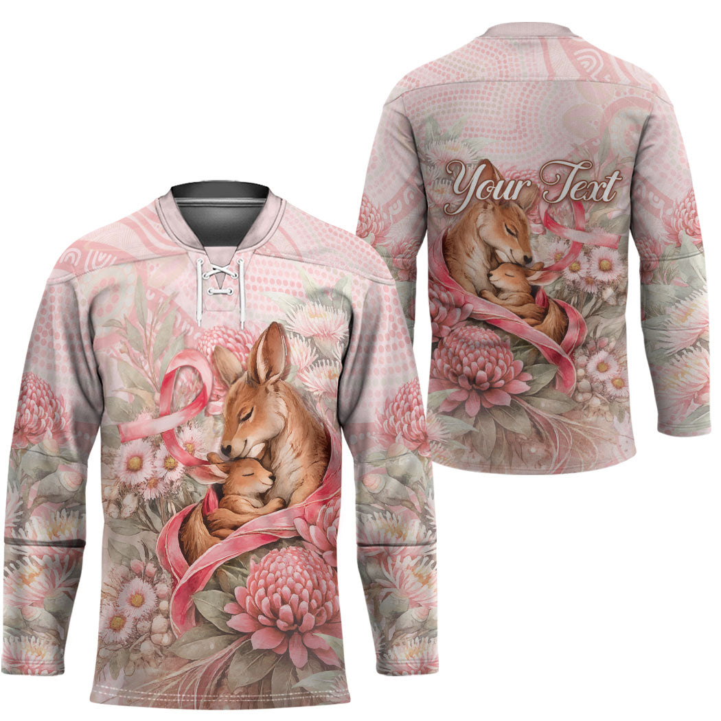 Personalised Breast Cancer Support Hockey Jersey Mother Kangaroo And Ribbon Hope