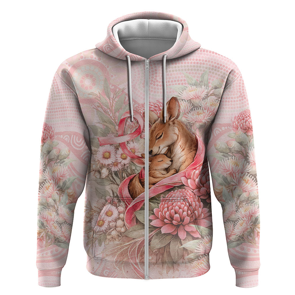 Personalised Breast Cancer Support Hoodie Mother Kangaroo And Ribbon Hope