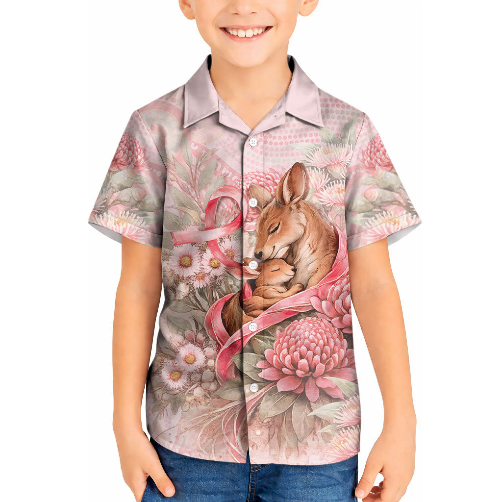 Personalised Breast Cancer Support Kid Hawaiian Shirt Mother Kangaroo And Ribbon Hope