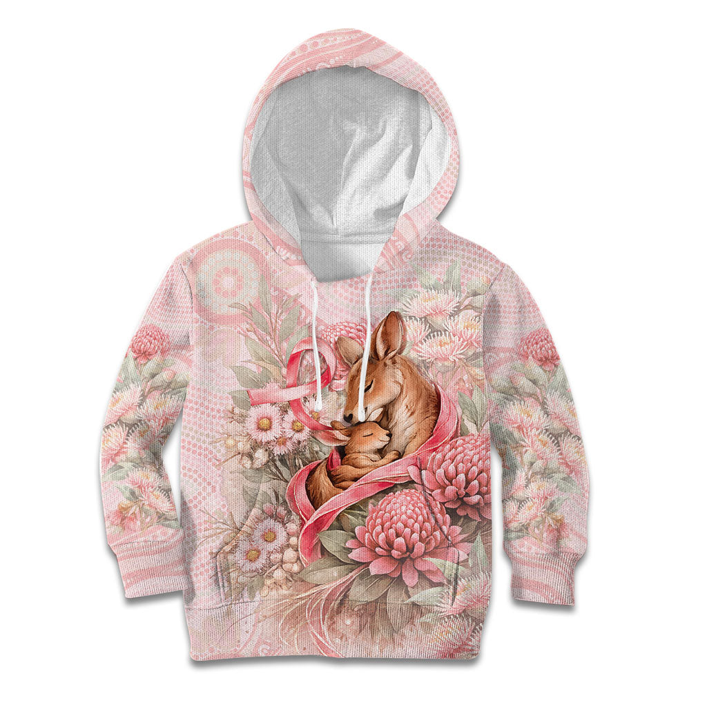 Personalised Breast Cancer Support Kid Hoodie Mother Kangaroo And Ribbon Hope