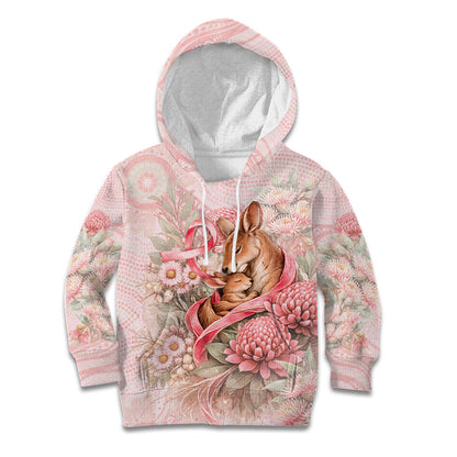 Personalised Breast Cancer Support Kid Hoodie Mother Kangaroo And Ribbon Hope