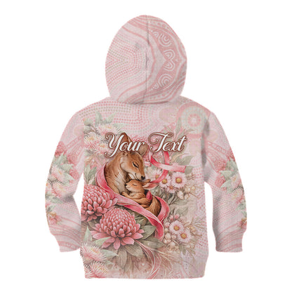 Personalised Breast Cancer Support Kid Hoodie Mother Kangaroo And Ribbon Hope