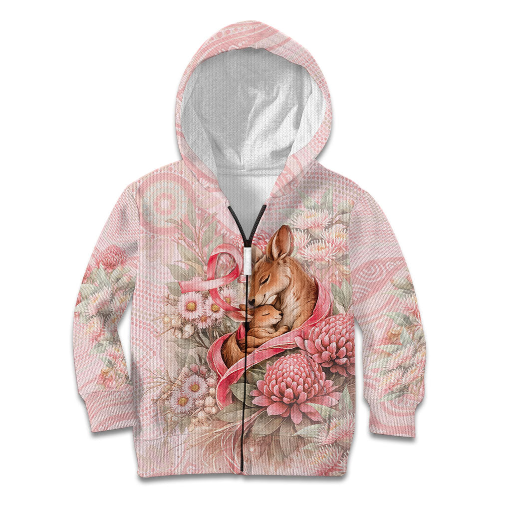 Personalised Breast Cancer Support Kid Hoodie Mother Kangaroo And Ribbon Hope