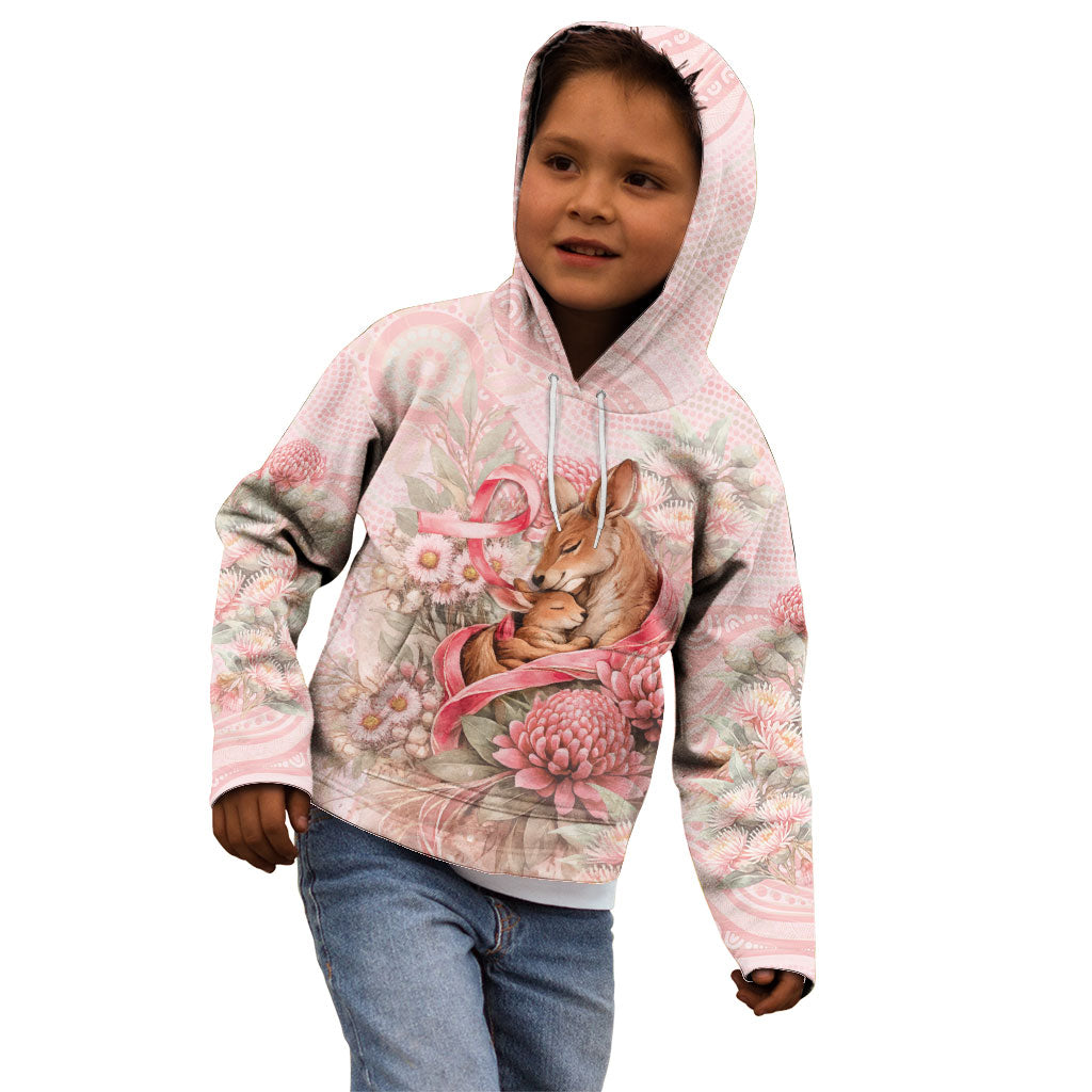 Personalised Breast Cancer Support Kid Hoodie Mother Kangaroo And Ribbon Hope