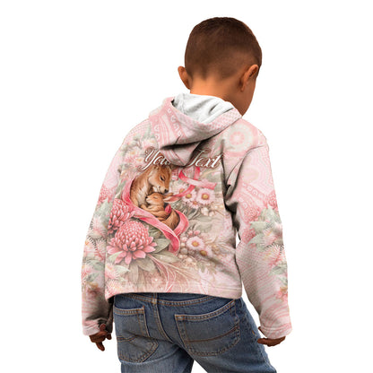 Personalised Breast Cancer Support Kid Hoodie Mother Kangaroo And Ribbon Hope