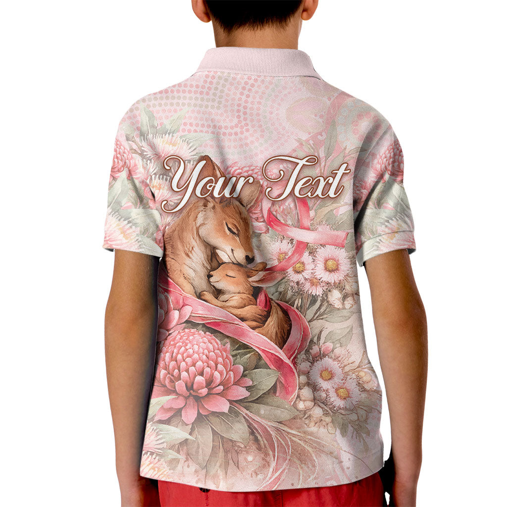 Personalised Breast Cancer Support Kid Polo Shirt Mother Kangaroo And Ribbon Hope