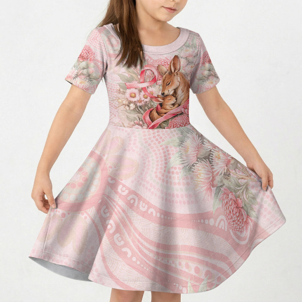 Personalised Breast Cancer Support Kid Short Sleeve Dress Mother Kangaroo And Ribbon Hope