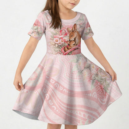 Personalised Breast Cancer Support Kid Short Sleeve Dress Mother Kangaroo And Ribbon Hope