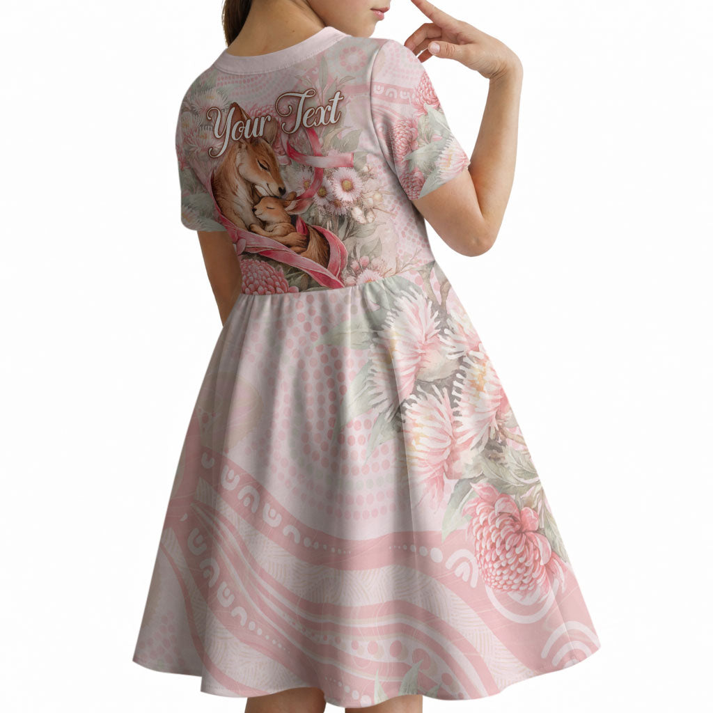 Personalised Breast Cancer Support Kid Short Sleeve Dress Mother Kangaroo And Ribbon Hope
