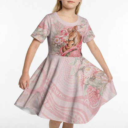 Personalised Breast Cancer Support Kid Short Sleeve Dress Mother Kangaroo And Ribbon Hope