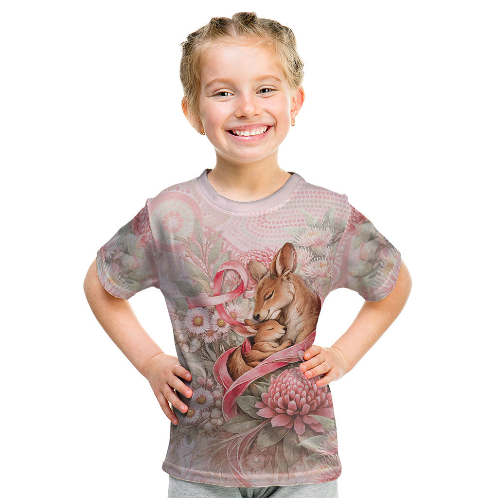 Personalised Breast Cancer Support Kid T Shirt Mother Kangaroo And Ribbon Hope