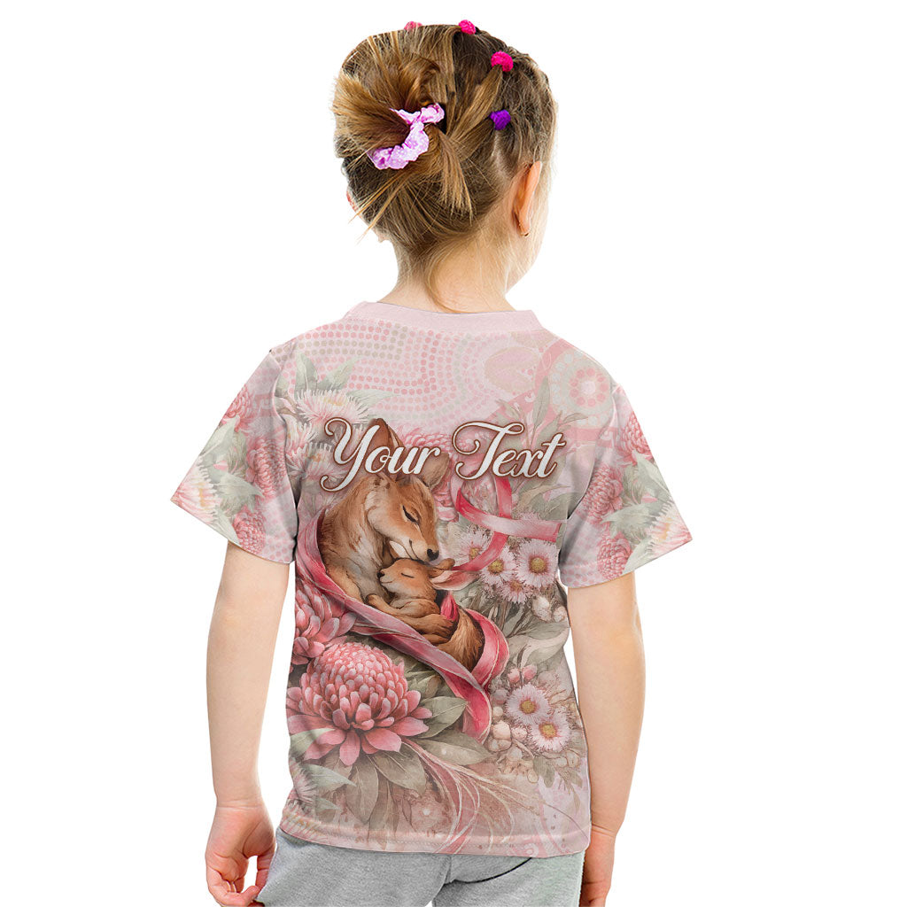 Personalised Breast Cancer Support Kid T Shirt Mother Kangaroo And Ribbon Hope