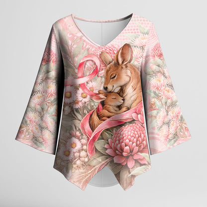 Personalised Breast Cancer Support Kimono Sleeve Blouse Mother Kangaroo And Ribbon Hope