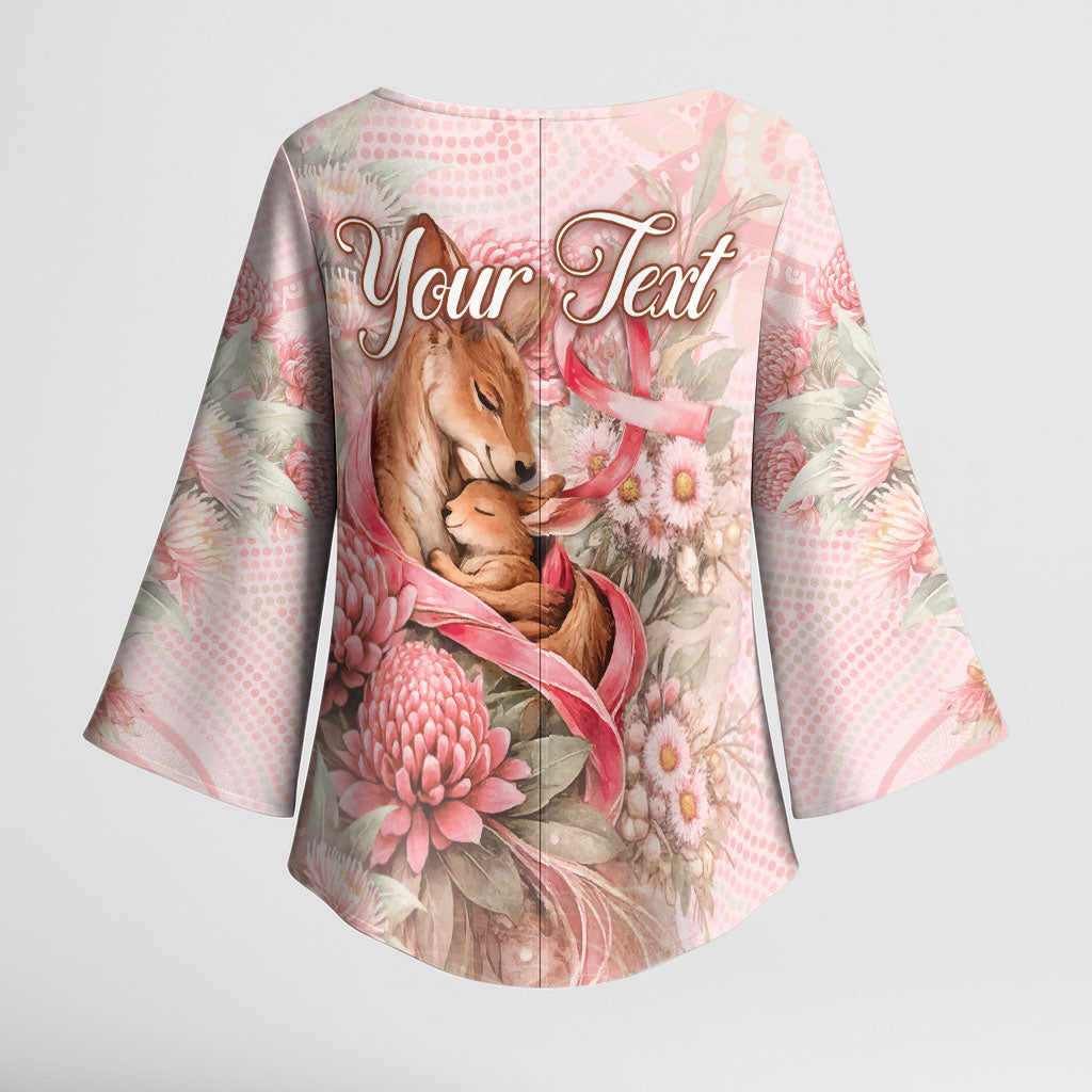 Personalised Breast Cancer Support Kimono Sleeve Blouse Mother Kangaroo And Ribbon Hope