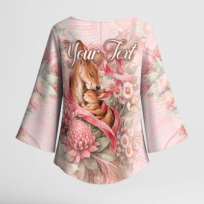 Personalised Breast Cancer Support Kimono Sleeve Blouse Mother Kangaroo And Ribbon Hope
