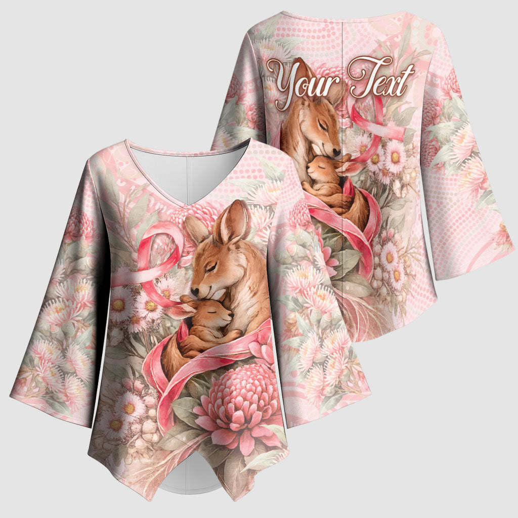 Personalised Breast Cancer Support Kimono Sleeve Blouse Mother Kangaroo And Ribbon Hope