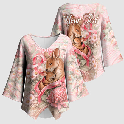 Personalised Breast Cancer Support Kimono Sleeve Blouse Mother Kangaroo And Ribbon Hope