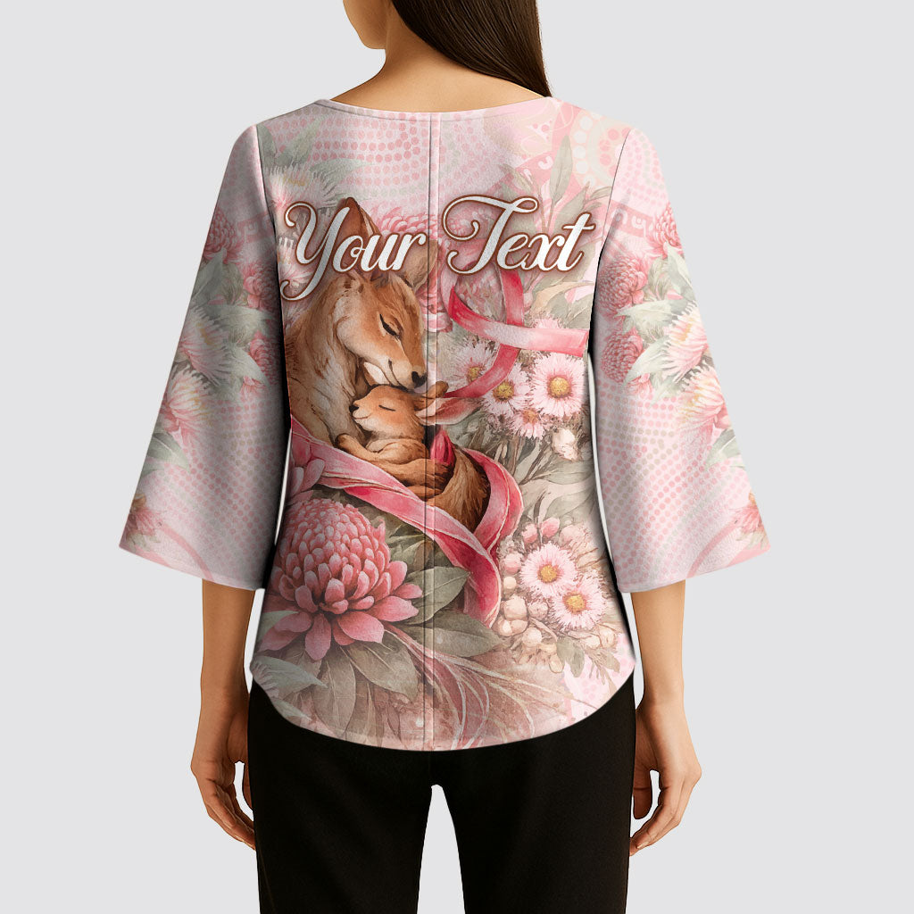 Personalised Breast Cancer Support Kimono Sleeve Blouse Mother Kangaroo And Ribbon Hope