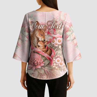 Personalised Breast Cancer Support Kimono Sleeve Blouse Mother Kangaroo And Ribbon Hope
