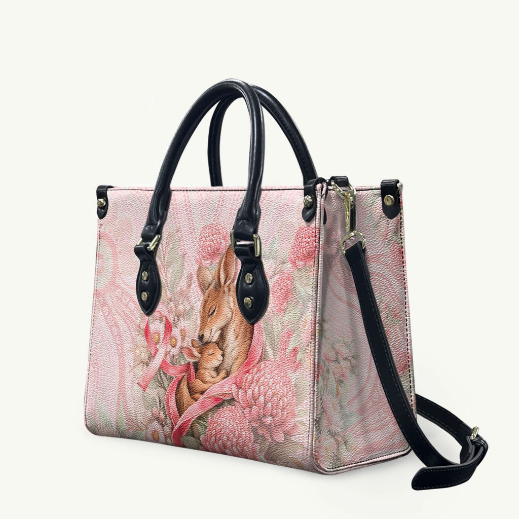 Breast Cancer Support Leather Bag Mother Kangaroo And Ribbon Hope