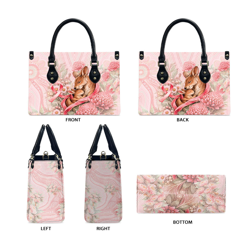 Breast Cancer Support Leather Bag Mother Kangaroo And Ribbon Hope