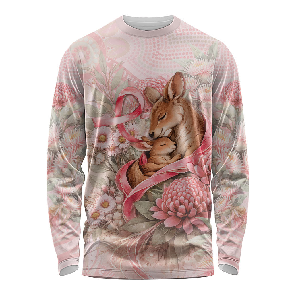 Personalised Breast Cancer Support Long Sleeve Shirt Mother Kangaroo And Ribbon Hope