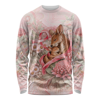Personalised Breast Cancer Support Long Sleeve Shirt Mother Kangaroo And Ribbon Hope