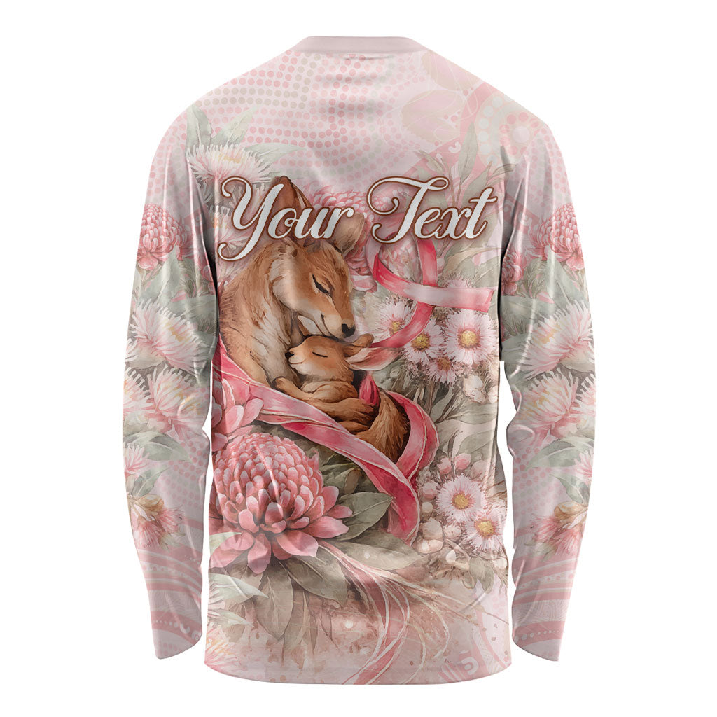 Personalised Breast Cancer Support Long Sleeve Shirt Mother Kangaroo And Ribbon Hope
