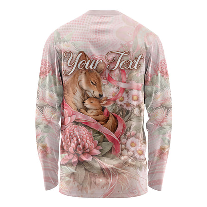 Personalised Breast Cancer Support Long Sleeve Shirt Mother Kangaroo And Ribbon Hope