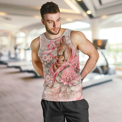 Personalised Breast Cancer Support Men Tank Top Mother Kangaroo And Ribbon Hope