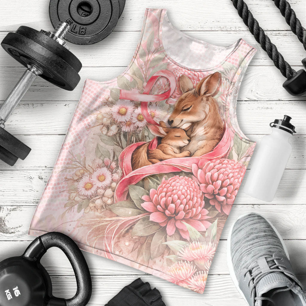 Personalised Breast Cancer Support Men Tank Top Mother Kangaroo And Ribbon Hope