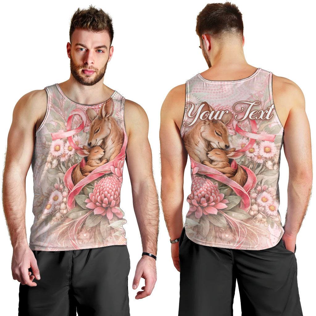 Personalised Breast Cancer Support Men Tank Top Mother Kangaroo And Ribbon Hope