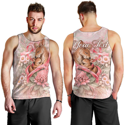 Personalised Breast Cancer Support Men Tank Top Mother Kangaroo And Ribbon Hope