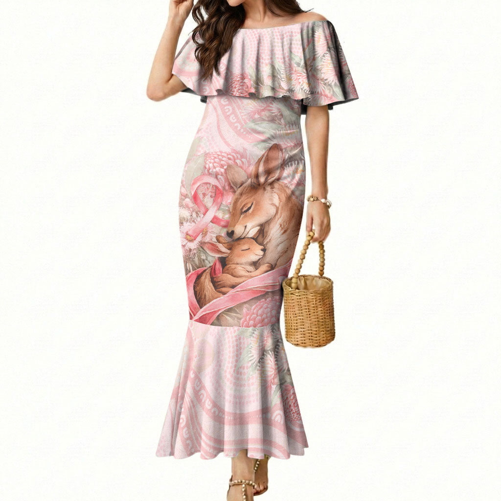 Personalised Breast Cancer Support Mermaid Dress Mother Kangaroo And Ribbon Hope