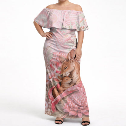 Personalised Breast Cancer Support Off Shoulder Maxi Dress Mother Kangaroo And Ribbon Hope