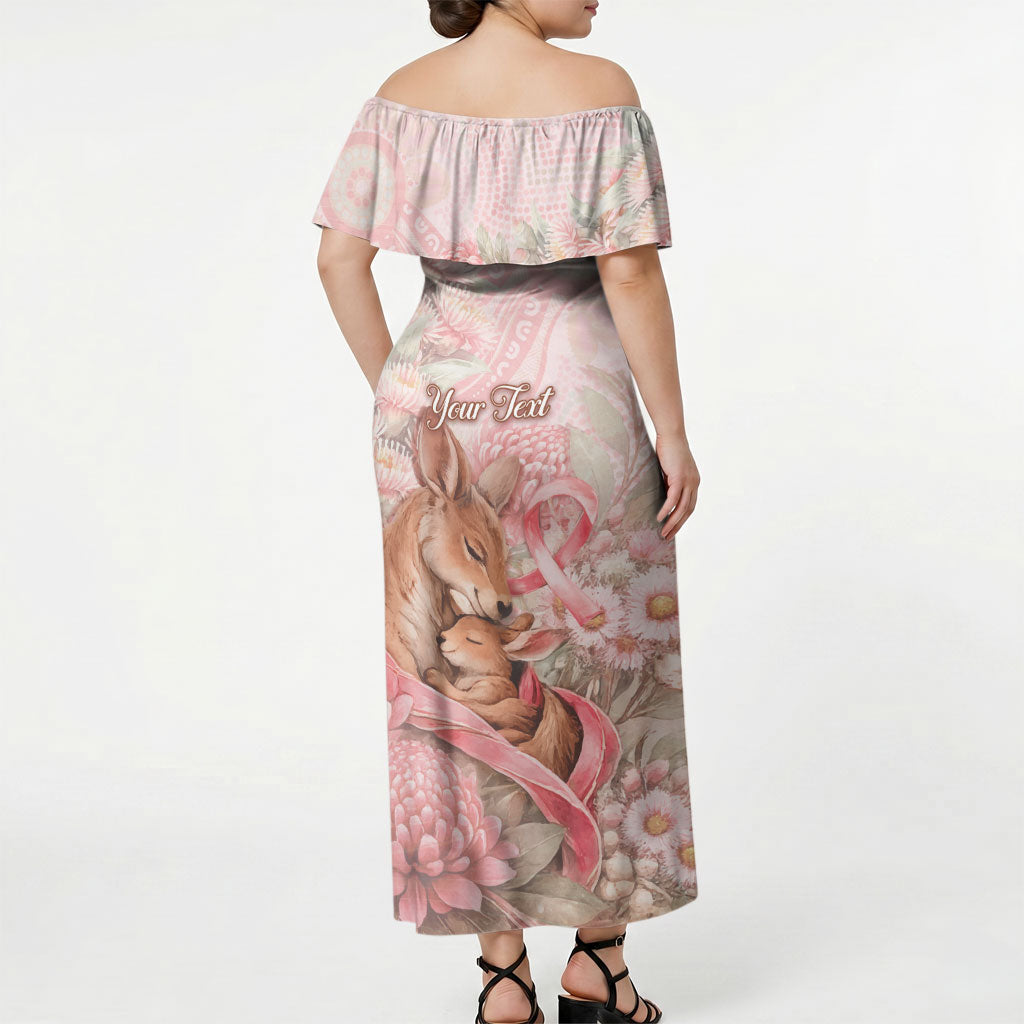 Personalised Breast Cancer Support Off Shoulder Maxi Dress Mother Kangaroo And Ribbon Hope
