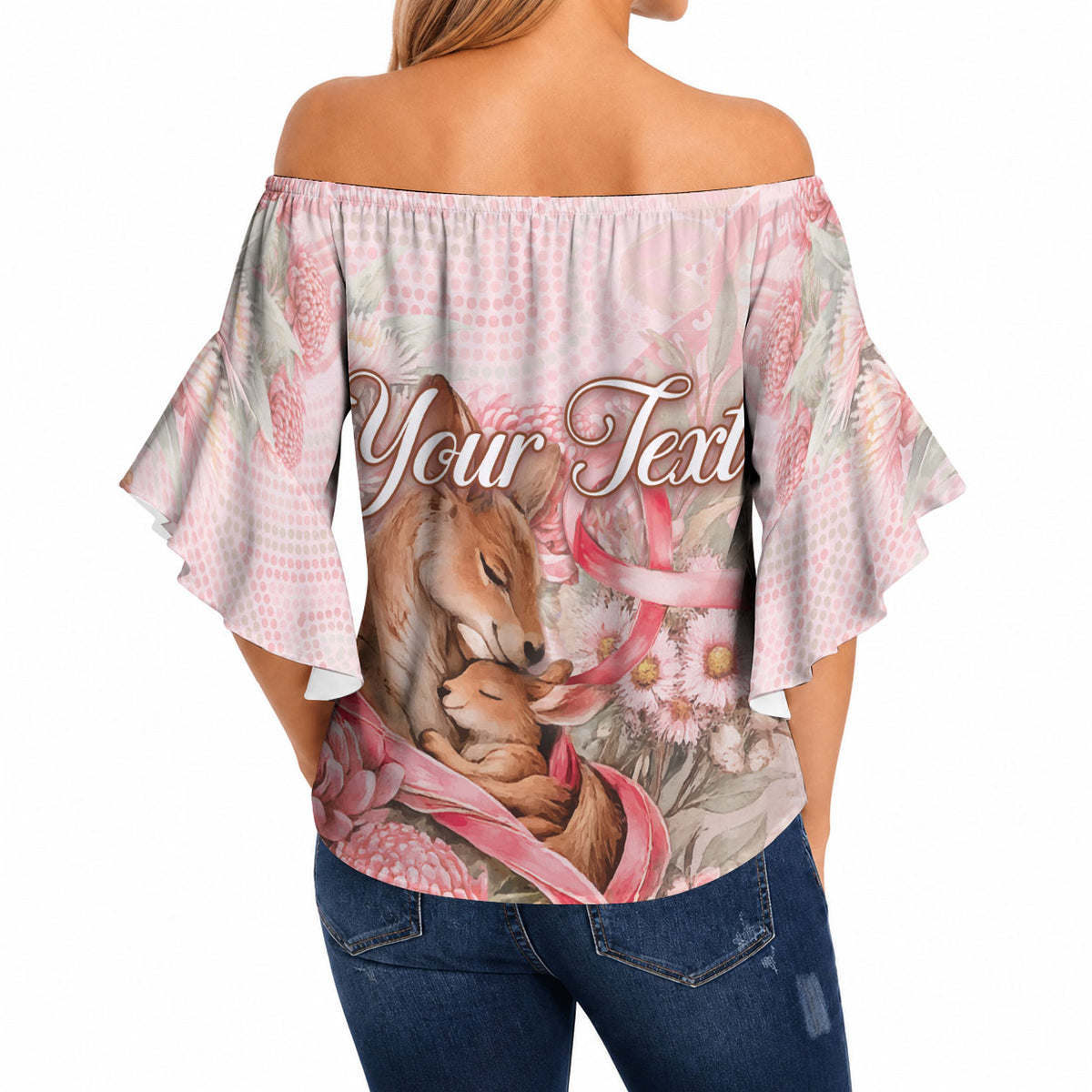 Personalised Breast Cancer Support Off Shoulder Wrap Waist Top Mother Kangaroo And Ribbon Hope